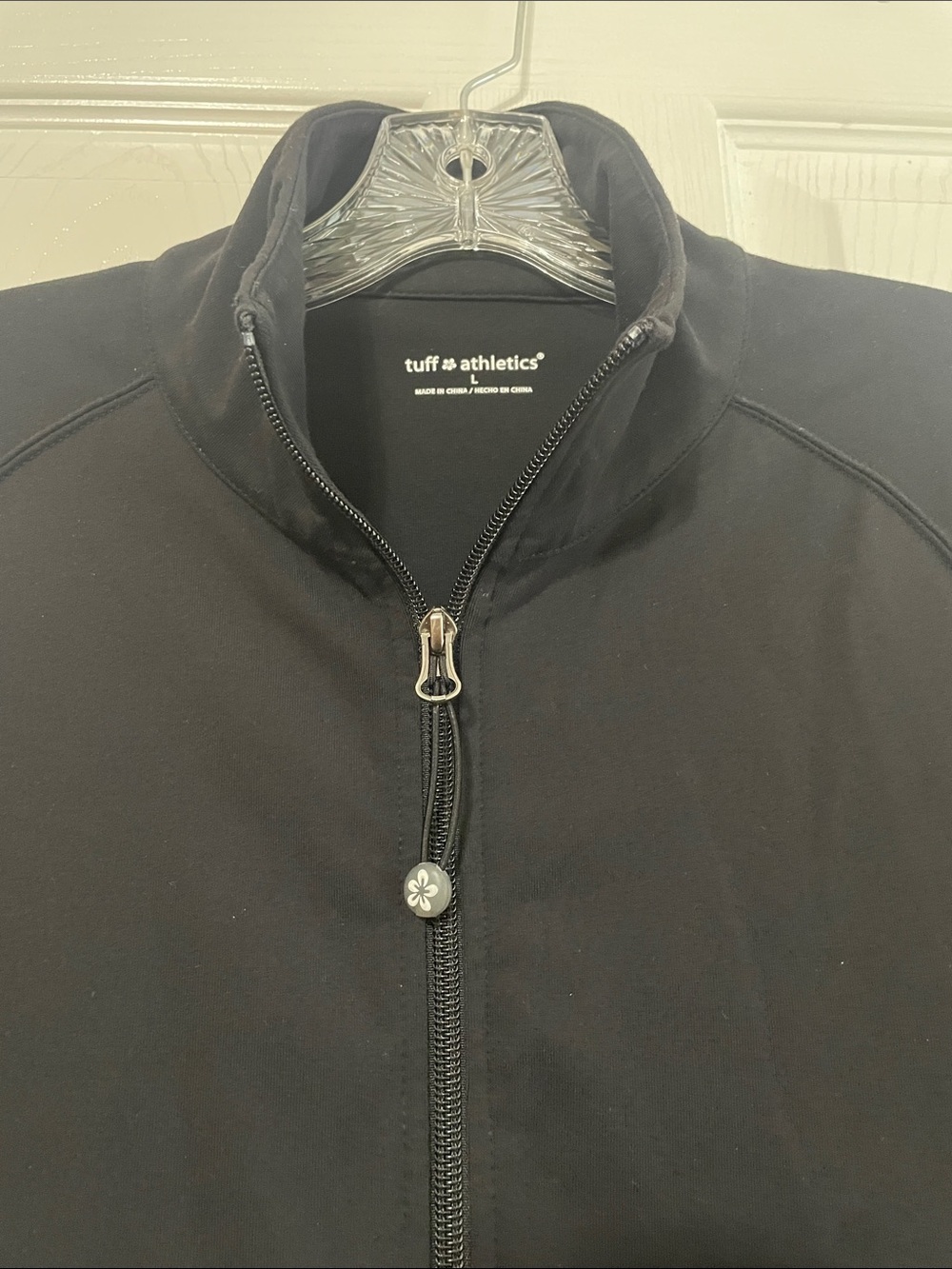 Tuff Athletics Size Large Black Mock Neck Zip Up Jacket Thumb Holes Pockets - Picture 3 of 14